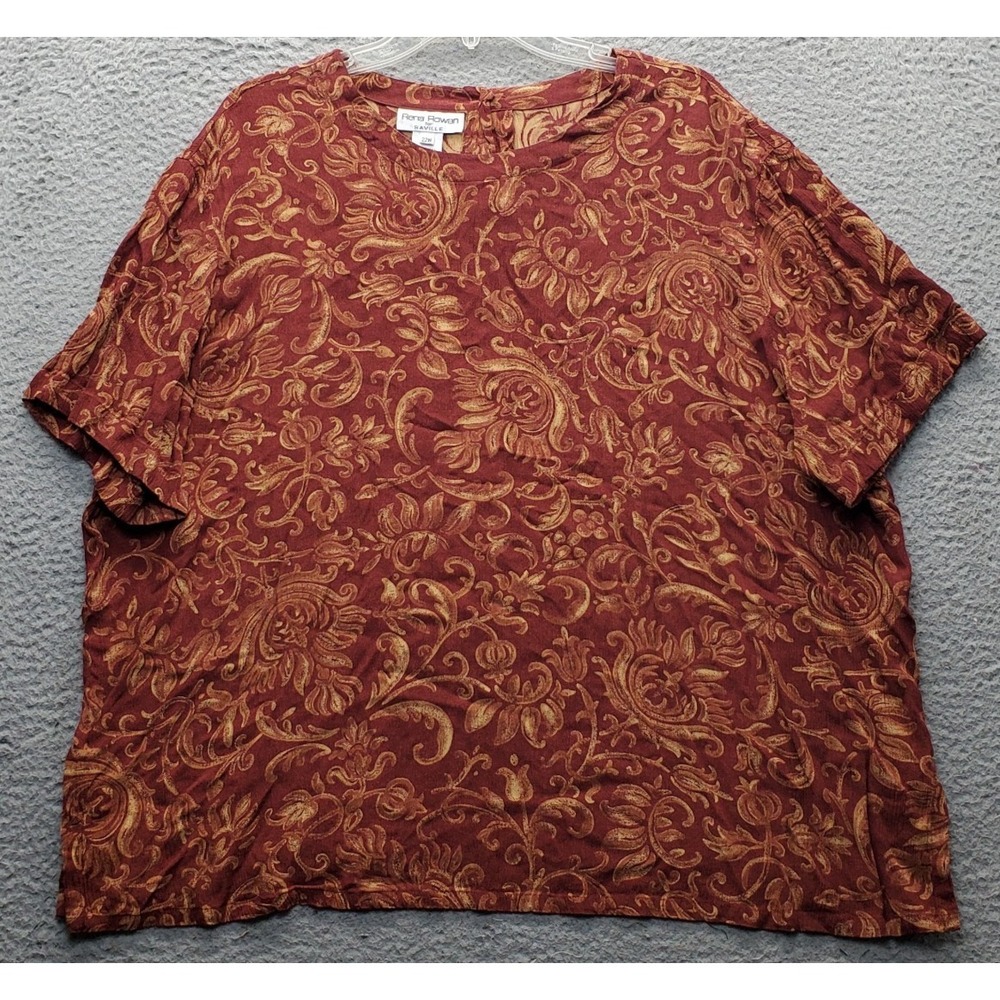Rena Rowan for Saville Blouse Top Womens 22W Multi Scrolling Floral Short Sleeve
